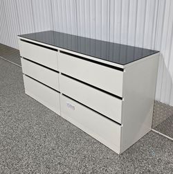 White 6-Drawer Dresser with Glass Top