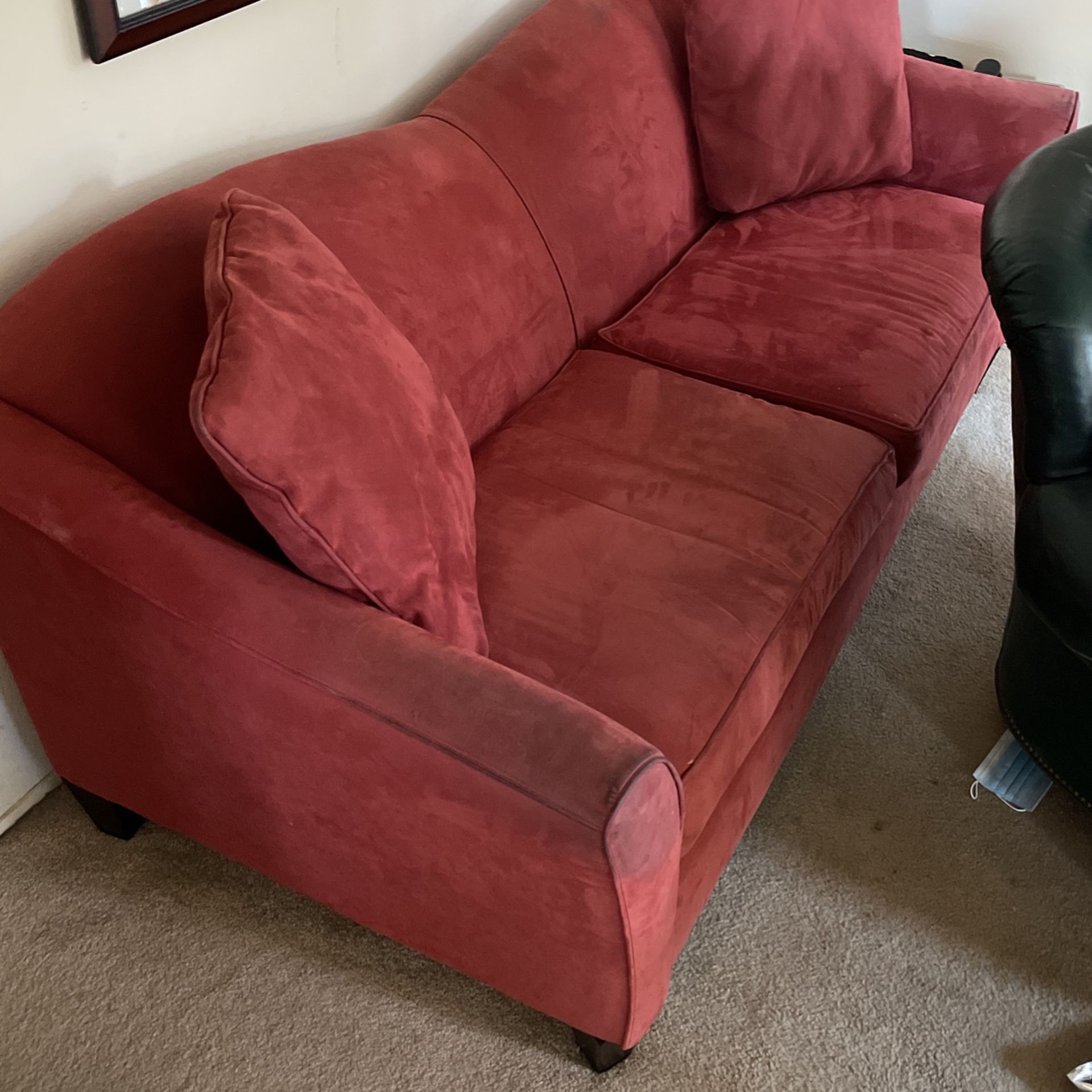 Red Faux Suede Couch 7ft X 3ft