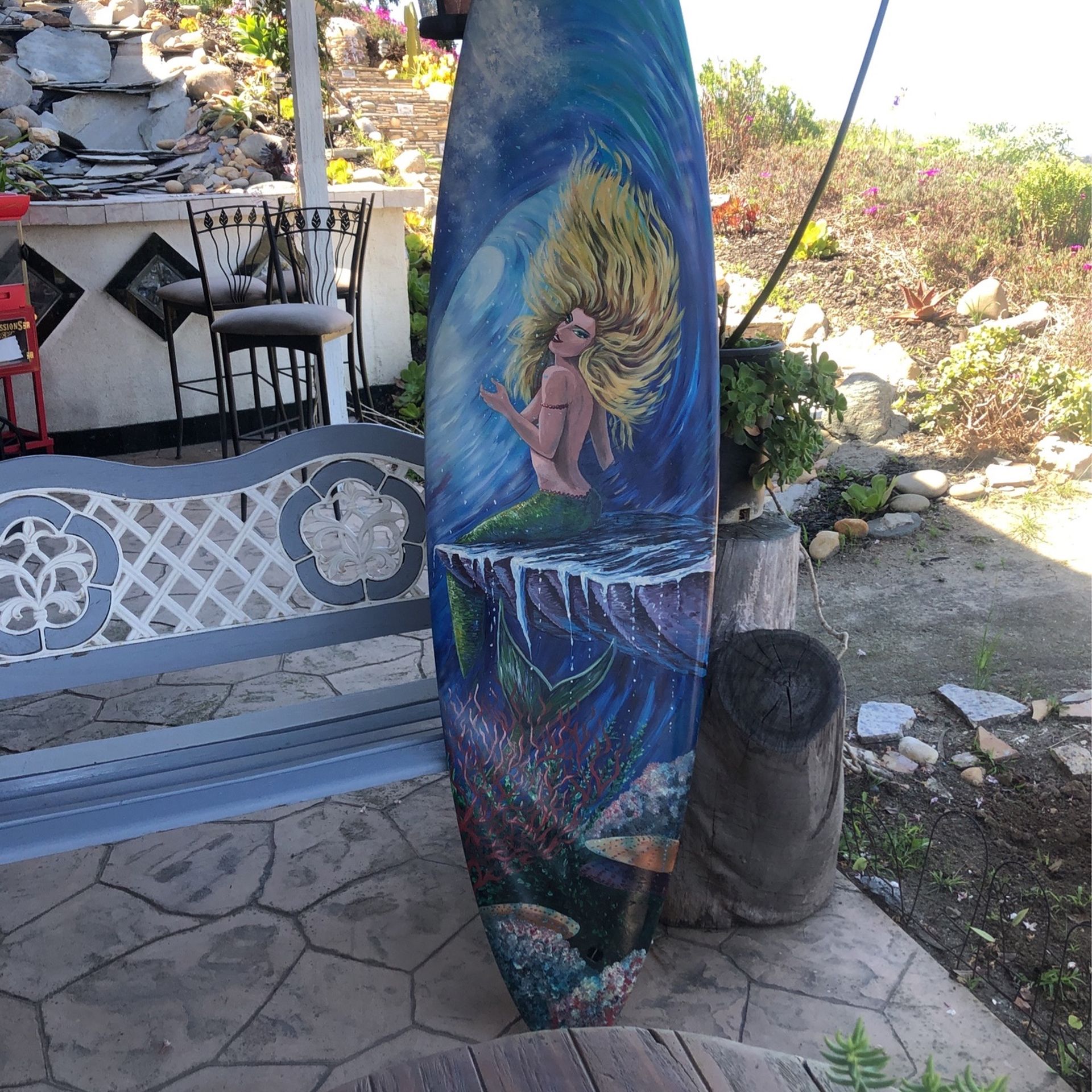Mermaid Surfboard Hand Painted