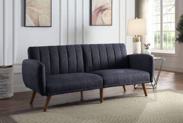 MID CENTURY MODERN GRAY LINEN FUTON SOFA BED / SILLON CAMA GRIS