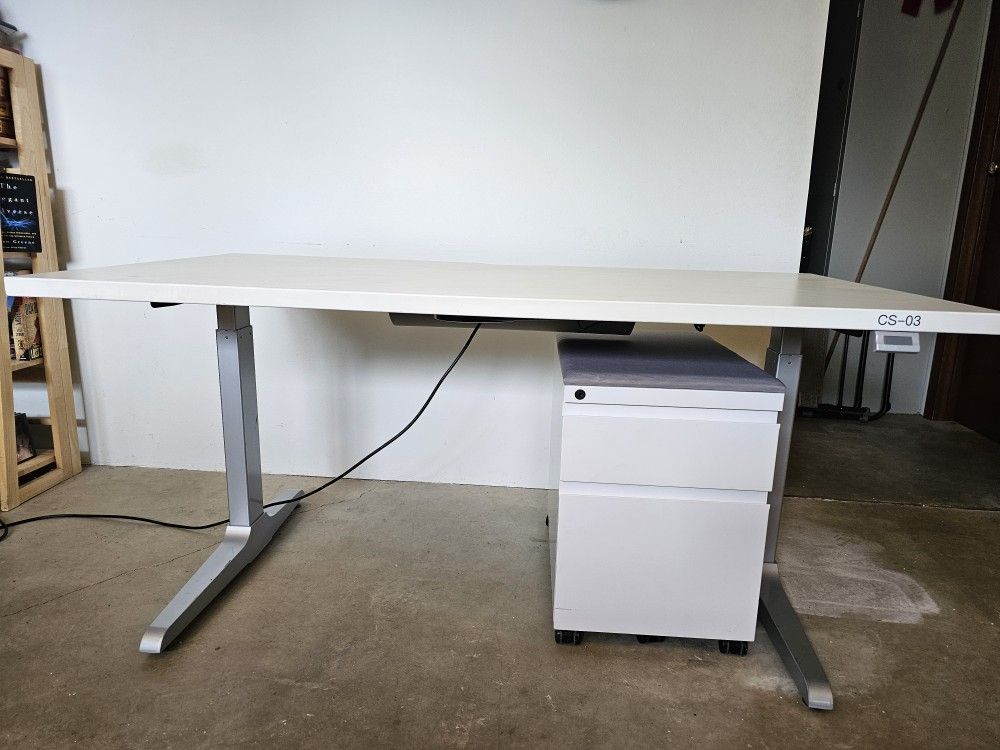 Motorized Sit/Stand Desk + Rolling Storage Cabinet
