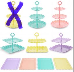 Yaomiao 9 Pack Cupcake Stand Set Dessert Table Display Holder 3 Pcs 3 Tier Round Cupcake Holder 3 Pcs Plastic Square Cake Stands 4 Cookie Dessert Tra