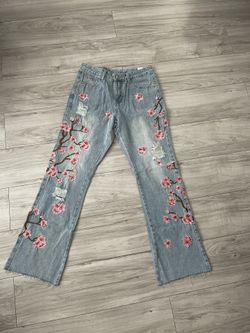 ✨New Purple Cherry Blossom Flared and Stacked jeans