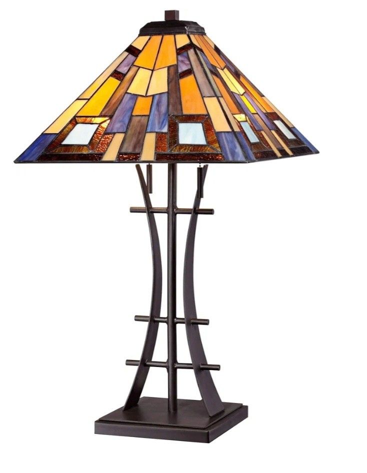 Robert Louis Tiffany Jewel Tone Mission Tiffany Style Table Lamp 27" Tall Iron B