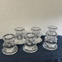 Crate&Barrel Transparent Clear Glass Taper Candle Holders