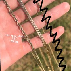 14k Gold Cuban And Rope Chain 22 Inches 