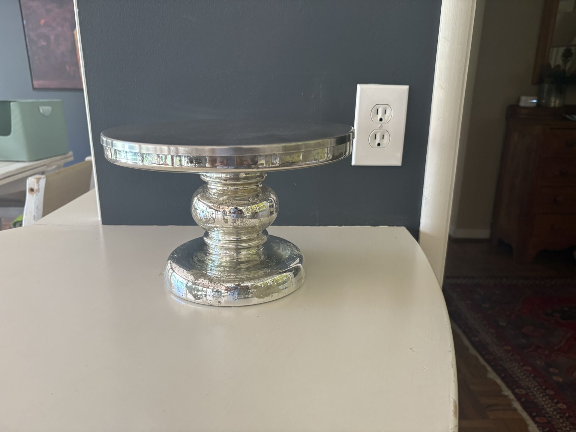 Mercury Glass Footed Cake Plate 
