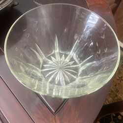Crystal Glass Large Bowl With Etched Flower
