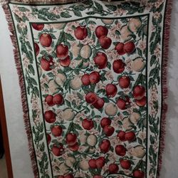 Vintage Goodwin Weavers Apples & Lemons Woven Throw Blanket Tapestry 