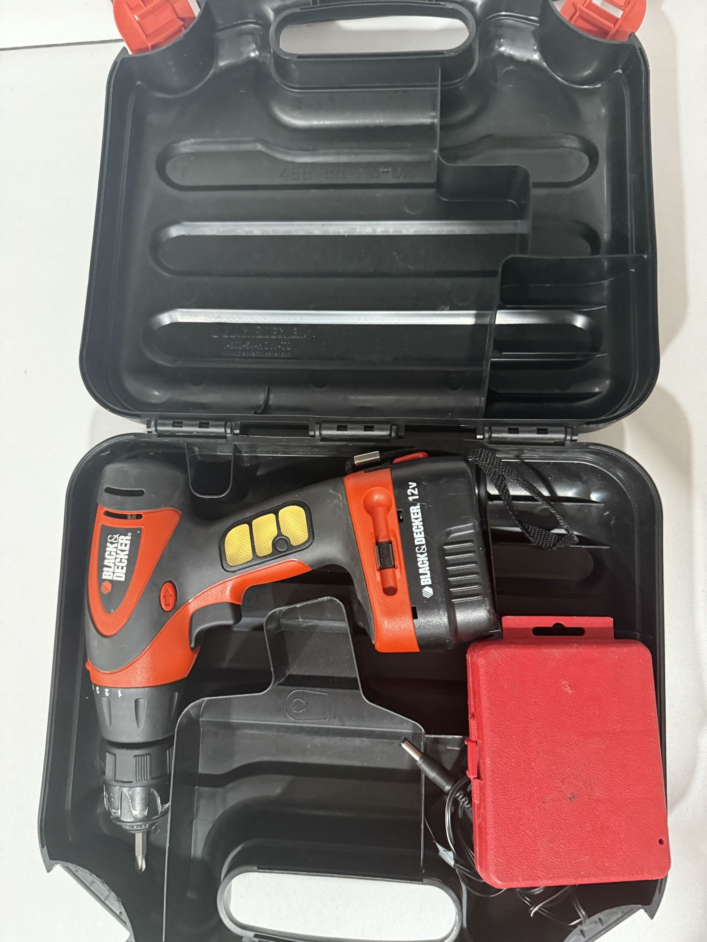 Black & Decker 12v Cordless Power Drill, Charging Cable Box
