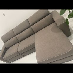 New!!! From City Furniture. Fabric Sectional, 3 Piece, Grey, Recliner With Adjustable Headrest Chaise!!! 