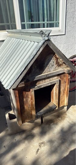 Rustic Wooden Dog House with Metal Roof