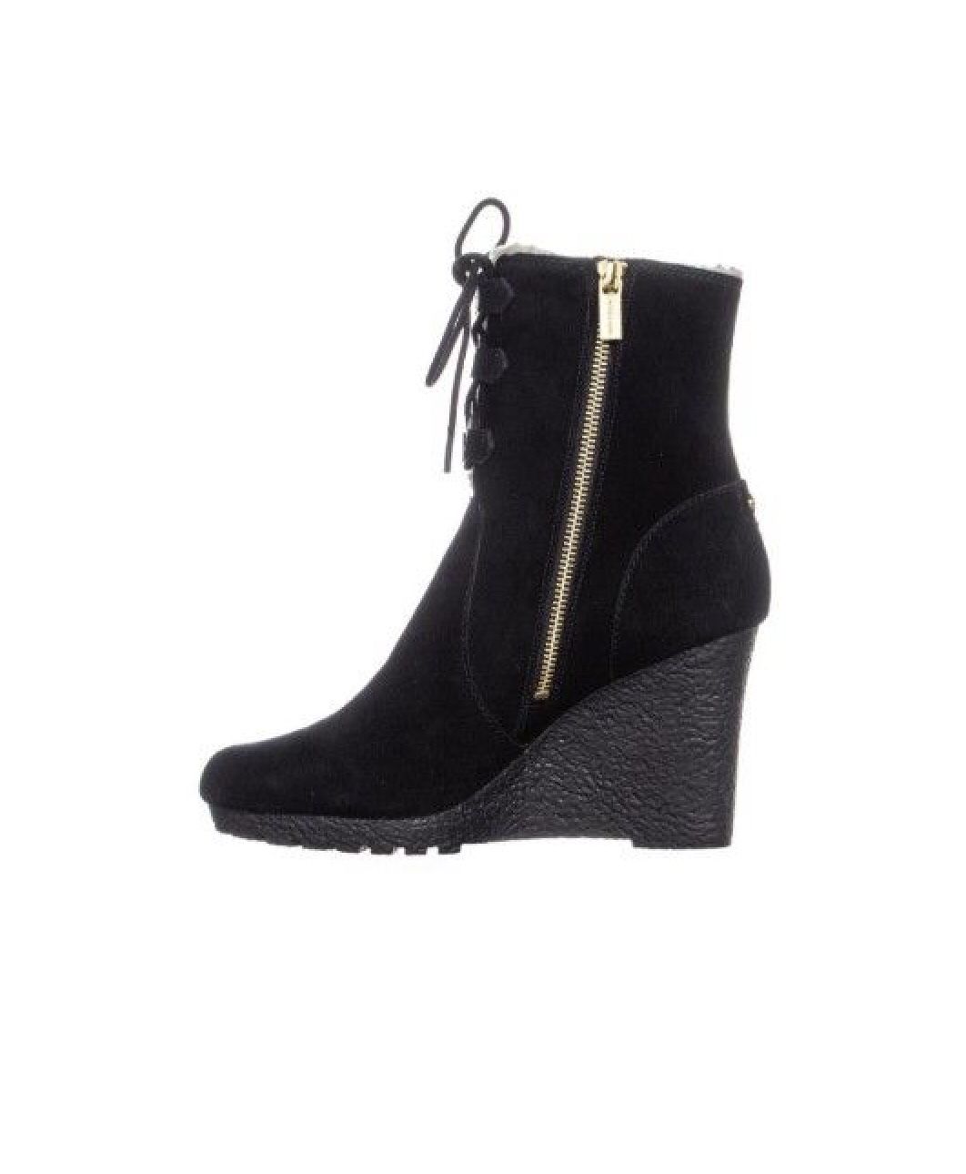 Michael kors Fur Lining Black Suede Wedge Boots Size 8.5