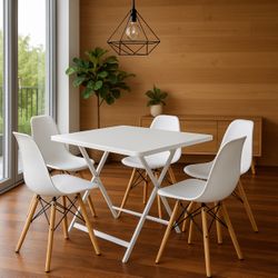 Modern White Dining Set – Table + 4 Chairs | Clean Scandinavian Style 
