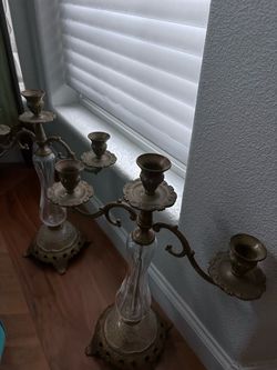 Vintage Brass and Glass Candelabra Set