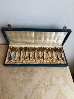 Antique David-Andersen Norway Sterling Silver Enamel Demitasse Spoons Set of 12