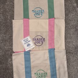 Trader Joe's Mini Pastel Canvas Tote Bags Green Pink Blue