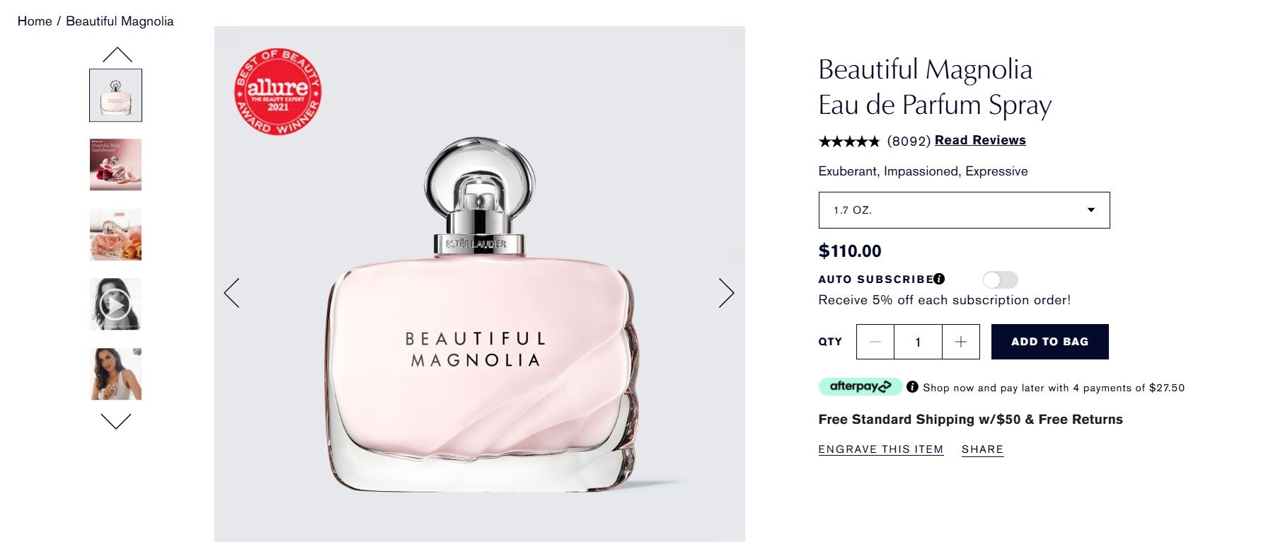 Perfume Spray EstÃ©e Lauder Beautiful Magnolia Eau De Parfum Estée