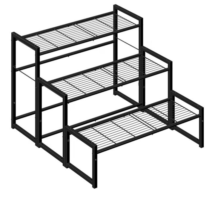 3 Tier Metal Plant Stand Outdoor Indoor Waterproof, Stackable Heavy Duty Tall Plant Shelf Flower Pot Holder for Garden, Display Rack, Black