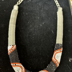 ZARA chunky choker beadwork torque necklace black orange white accessory y2k  