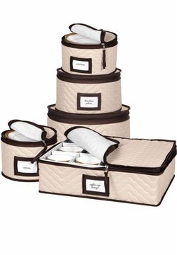 Storage Containers 5-Piece Set Moving Boxes, Quilted Microfiber Organize Dinnerware, Glasses, Plates, Mugs, And Saucers With Dividers For Seasonal Sto
