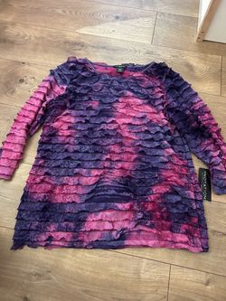 Notations Ruffled Tie-Dye Long Sleeve Top