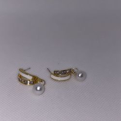 Gold and White Pearl Drop Earrings