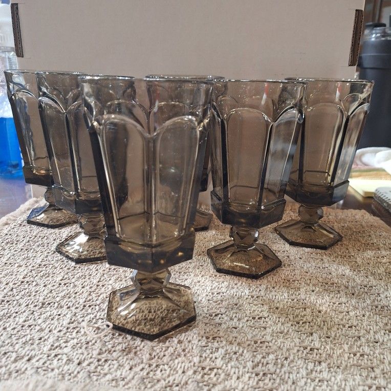 SET OF FOSTORIA VIRGINIA BROWN SMOKEY FOOTED GOBLETS