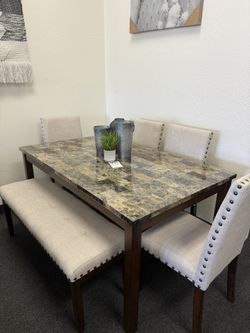 Dining table with 4 chairs and bench