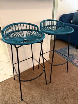 Blue Woven Rope, Steel Frame Bar Stools