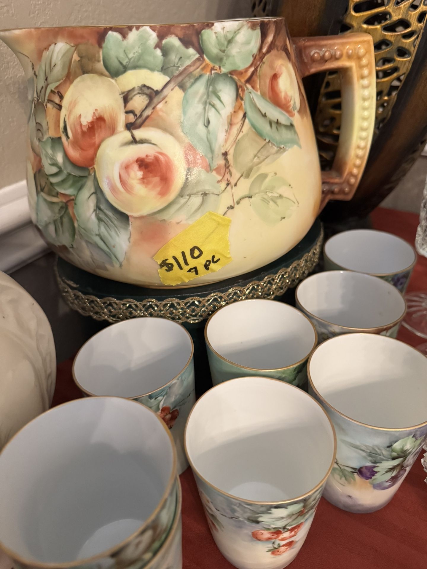 Antiques French Limoges With 8 Glasses