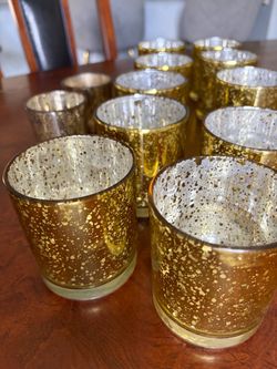 Gold Mercury Glass Votive Candle Holders Set