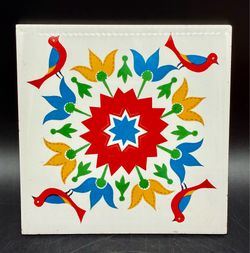 Retro Square Ceramic Bird & Flower Tile