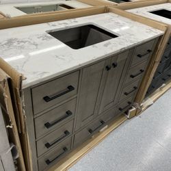 Bathroom vanity cabinet 48” solid mango Quartz top with sink and backsplash 