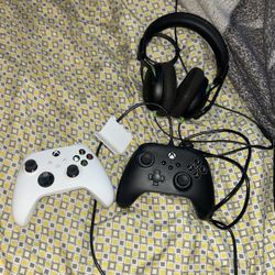 2 Xbox Controllers And Headset 