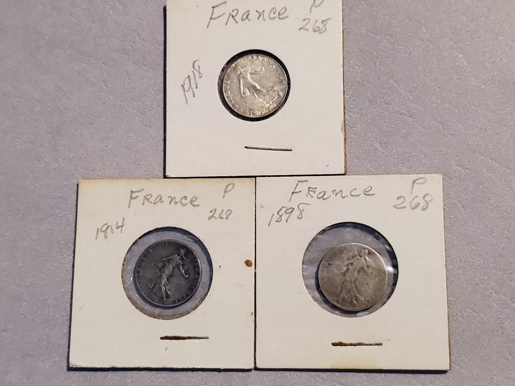 Lot Of (3) French 50 Centimes. Silver Coins!
