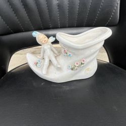 Vintage Porcelain Planter By Lefton’s Ferry On A Shoe 