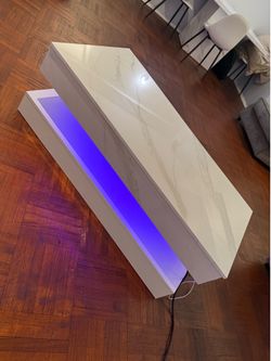 Glossy Marble 47.2" Coffee Table, Large Lift Top With LED Lights And Storage