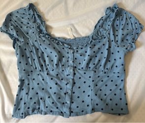 American Eagle Blue Polka Dot Short Crop Top