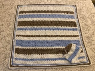 Newly Hand-Crocheted Baby Afghan and Hat