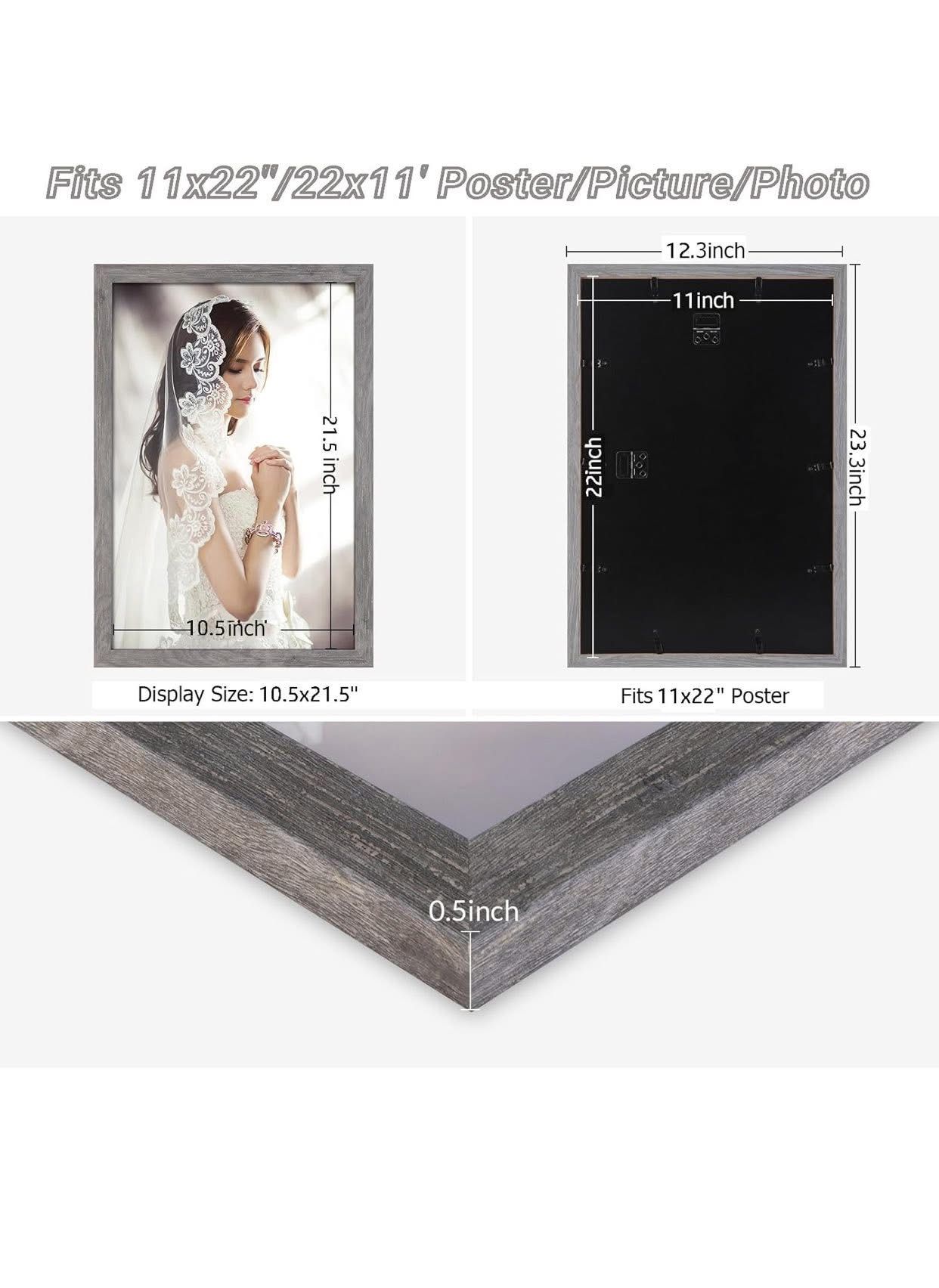 11x22 Frame Distressed Gray, Rustic 22x11 Picture Frame Grey