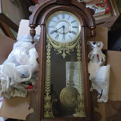 Victorian Style Carved Oak Wall Clock 20th Century