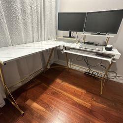 Gold Desk With Marble White Top