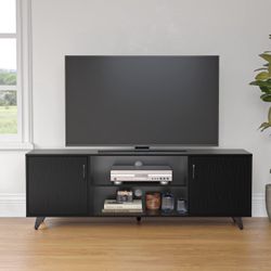 Panana TV Stand Television Stands TV Console Unit with Shelf and 2 Doors Storage Cabinets for Living Room Bedroom for TVs up to 70 Inches (Black, 62.9