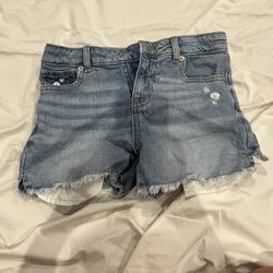 Cat and Jack denim shorts with blue flowers