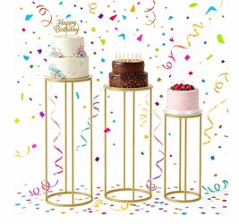 (C-7) Urban Deco 3Pcs Cylinder Stands for Party, Round Pedestal Stand for Parties with Removable Acrylic Tops, Gold Metal Cake Stands, Cilindros para 