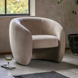 35" Cream Ivory  Velvet "Canto" Vintage Accent Barrel Chair [Solid Wood Frame] [NEW]  **NO Assembly Req**   (ONLY 1 AVAIL.)