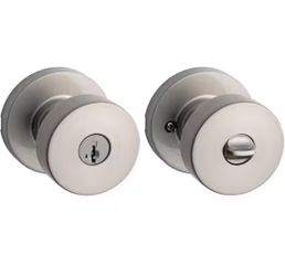 Pismo Round Satin Nickel Exterior Entry Door Knob Featuring SmartKey Security with Microban Antimicrobial Technology