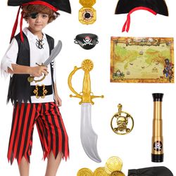 Boys Pirate Costume Kids Halloween Costume Cosplay Role Play with Deluxe Accessories Birthday Gifts