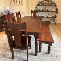  Wood Dining Table With Bench & 4 Chairs